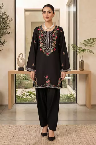 Black rayon thread & sequence farshi salwar kurta set for women