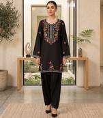 Black rayon thread & sequence farshi salwar kurta set for women
