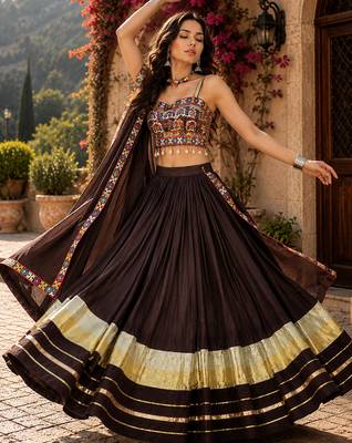 Black Rayon Cotton Navratri Lehenga Choli with Gamthi Mirror Work & Dupatta 4