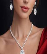 Bridal Pear Cut Cubic Zirconia Necklace Earring Set | Rhodium-Plated Crystal Jewelry