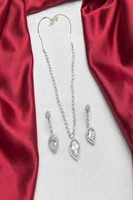 Bridal Pear Cut Cubic Zirconia Necklace Earring Set | Rhodium-Plated Crystal Jewelry 2