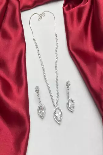 Bridal Pear Cut Cubic Zirconia Necklace Earring Set | Rhodium-Plated Crystal Jewelry