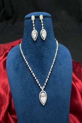 Bridal Pear Cut Cubic Zirconia Necklace Earring Set | Rhodium-Plated Crystal Jewelry 3