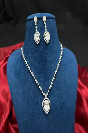 Bridal Pear Cut Cubic Zirconia Necklace Earring Set | Rhodium-Plated Crystal Jewelry