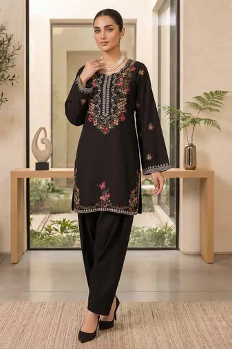 Black rayon thread & sequence farshi salwar kurta set for women