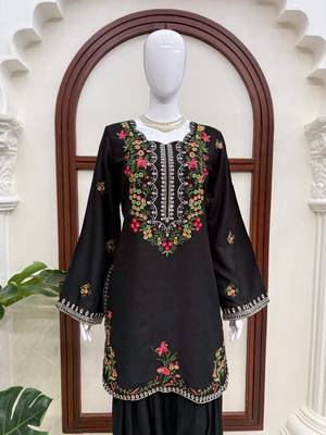 Black rayon thread & sequence farshi salwar kurta set for women 4