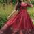 Maroon silk blend free size stitched anarkali gown with weaving work