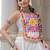 White satin free size stitched navratri top with kutchi gamthi embroidery & mirror work