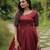 Maroon silk blend free size stitched anarkali gown with weaving work
