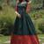 green banarasi silk free size stitched anarkali gown with weaving work