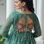 green bandhani free size stitched navratri top with kutchi gamthi patch work