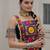 Black satin free size stitched navratri top with kutchi gamthi embroidery & mirror work