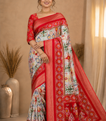 Multi color 2 Ikkat Patola Printing With Hand Made Tassels Fumka Dola Silk Saree