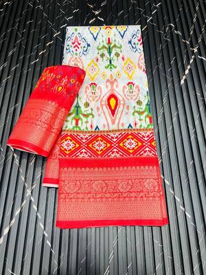 Multi color 2 Ikkat Patola Printing With Hand Made Tassels Fumka Dola Silk Saree 5