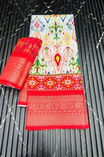 Multi color 2 Ikkat Patola Printing With Hand Made Tassels Fumka Dola Silk Saree