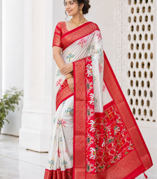 Multi color 3 Ikkat Patola Printing With Hand Made Tassels Fumka Dola Silk Saree