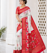 Multi color 3 Ikkat Patola Printing With Hand Made Tassels Fumka Dola Silk Saree