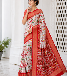 Multi color 4 Ikkat Patola Printing With Hand Made Tassels Fumka Dola Silk Saree