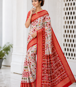Multi color 4 Ikkat Patola Printing With Hand Made Tassels Fumka Dola Silk Saree