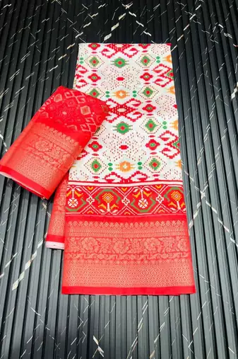Multi color 4 Ikkat Patola Printing With Hand Made Tassels Fumka Dola Silk Saree