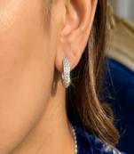 Dainty Silver Triple Row Zirconia Huggie Hoop Earrings, Bridal Prom Sparkle Huggies