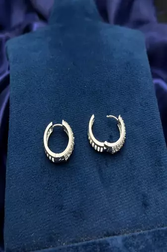 Dainty Silver Triple Row Zirconia Huggie Hoop Earrings, Bridal Prom Sparkle Huggies