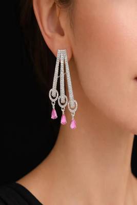 Elegant Ruby & Diamond-Style Triple Drop Dangle Earrings | Silver Tone Chandelier Jewelry 1