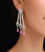 Elegant Ruby & Diamond-Style Triple Drop Dangle Earrings | Silver Tone Chandelier Jewelry