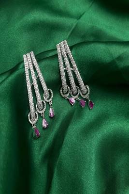 Elegant Ruby & Diamond-Style Triple Drop Dangle Earrings | Silver Tone Chandelier Jewelry 2