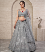 Grey Designer Lehenga Choli with Heavy Sequin Embroidery & Net Dupatta for Women