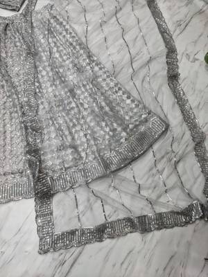 Grey Designer Lehenga Choli with Heavy Sequin Embroidery & Net Dupatta for Women 5