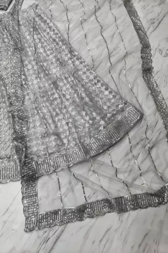 Grey Designer Lehenga Choli with Heavy Sequin Embroidery & Net Dupatta for Women