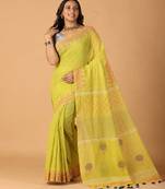 light yellow handblock printed saree with blouse