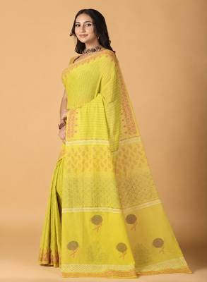 light yellow handblock printed saree with blouse 2