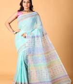 Sky blue handblock printed saree with blouse