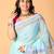 Sky blue handblock printed saree with blouse