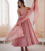 baby pink  silk blend blend  embroidered with sequence anarkali suit