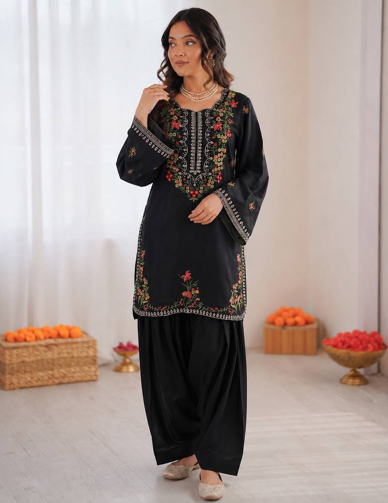 maroon  silk blend embroidered with sequence anarkali suit