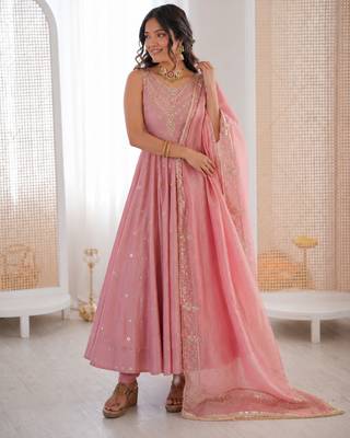 baby pink  silk blend blend  embroidered with sequence anarkali suit 2