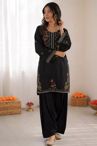 maroon  silk blend embroidered with sequence anarkali suit