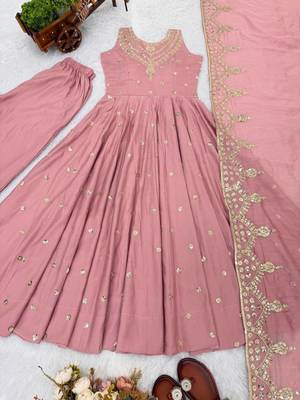 baby pink  silk blend blend  embroidered with sequence anarkali suit 4