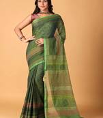 Green handblock printed saree with blouse