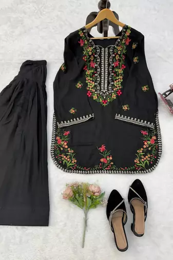 maroon  silk blend embroidered with sequence anarkali suit