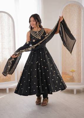 black  silk blend embroidered with sequence anarkali suit 2