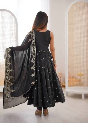 black  silk blend embroidered with sequence anarkali suit 3
