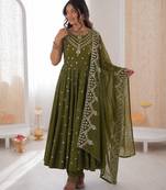 mehendi  silk blend embroidered with sequence anarkali suit