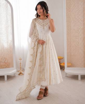off white  silk blend embroidered with sequence anarkali suit 1