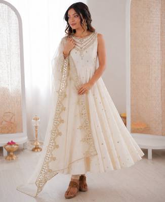 off white  silk blend embroidered with sequence anarkali suit 3