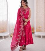 pink  silk blend embroidered with sequence anarkali suit