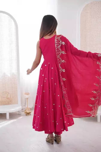 pink  silk blend embroidered with sequence anarkali suit